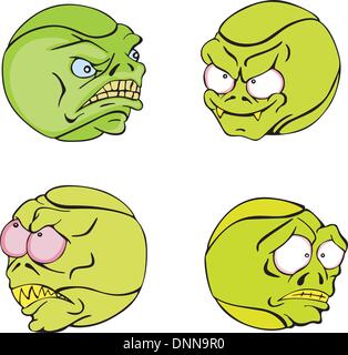 Brutto e divertente le sfere verdi. Impostare il colore di illustrazioni vettoriali. Illustrazione Vettoriale