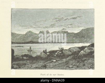 Un'illustrazione tratta da "Under Nordlysets Straaler" di Sophus Tromholt, pubblicata nel 1885, che ritrae la vita in Lapponia sotto l'aurora boreale. Questo lavoro offre una rappresentazione unica del popolo Sami, della loro cultura e del paesaggio aspro della regione durante la fine del XIX secolo. Foto Stock