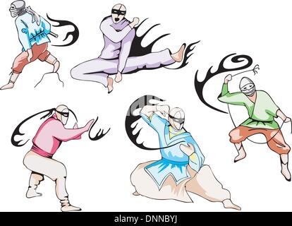 Set di vettore di giapponese ninja. Tatuaggi. Illustrazione Vettoriale