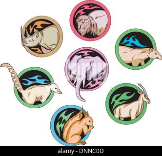 Set di vettore di round decorativo dingbats con varie di animali. Illustrazione Vettoriale