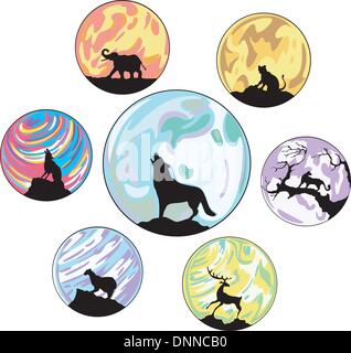 Animali varie dingbats. Impostare il colore del vettore icone di animale. Illustrazione Vettoriale