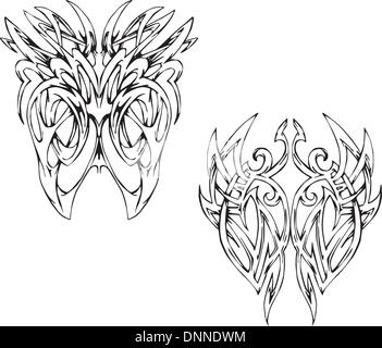 Simmetrici di tipo osseo vignette. Set di bianco e nero illustrazioni vettoriali. Illustrazione Vettoriale