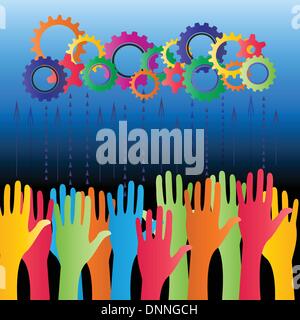 Testa umana con molti ingranaggi, il concetto di tecnologia Illustrazione Vettoriale