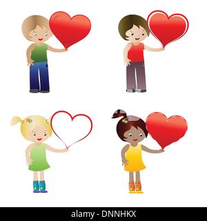 I bambini con grande cuore il giorno di san valentino o la festa della mamma, festa del papà ecc Illustrazione Vettoriale