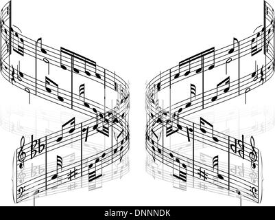 Abstract alla musica di sottofondo con note diverse e linee Illustrazione Vettoriale