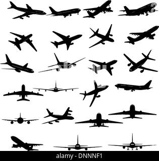 Grande raccolta di diverse sagome di aereo. Illustrazione Vettoriale