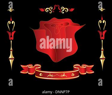 Brillantemente Red Rose fiore gotico su sfondo nero Illustrazione Vettoriale