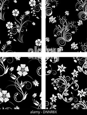 Set di vettore senza giunture sfondi floreali. Per facile rendere seamless pattern appena trascinare uno dei quattro gruppi di campioni in bar e utilizzarlo per il riempimento di tutti i contorni. Illustrazione Vettoriale