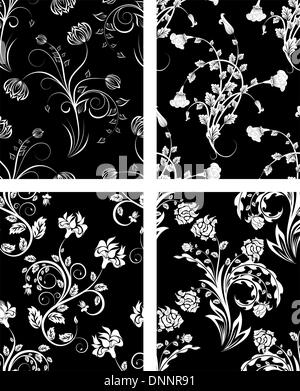 Set di vettore senza giunture sfondi floreali. Per facile rendere seamless pattern appena trascinare uno dei quattro gruppi di campioni in bar e utilizzarlo per il riempimento di tutti i contorni. Illustrazione Vettoriale