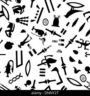 Egiziana geroglifici seamless pattern. Per facile rendere seamless pattern appena trascinare tutti i gruppo nella barra di campioni e di utilizzarlo per il riempimento di tutti i contorni. Illustrazione Vettoriale