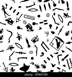 Egiziana geroglifici seamless pattern. Per facile rendere seamless pattern appena trascinare tutti i gruppo nella barra di campioni e di utilizzarlo per il riempimento di tutti i contorni. Illustrazione Vettoriale