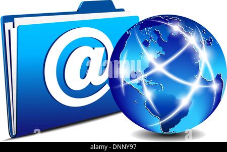 Comunicazione e-mail Globe e cartella Internet, rete Cloud Icona del concetto Illustrazione Vettoriale