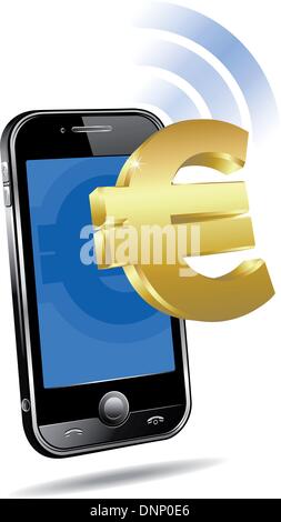 Pagamento tramite mobile, cellulare Smart Phone - e-Commerce concetto, Euro epay banca on-line Illustrazione Vettoriale