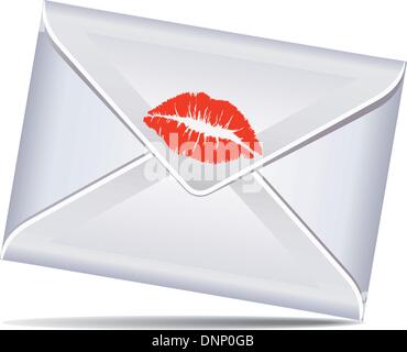 Amore lettera in busta sigillata con un bacio Illustrazione Vettoriale
