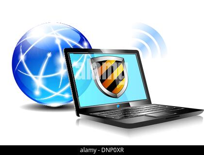 Computer di protezione antivirus e protezione firewall protezione digitale concetto - la protezione del computer da virus icona antivirus hacker Illustrazione Vettoriale