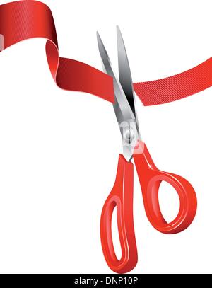Il cerimoniale di taglio a forbice attraverso il Red Ribbon nastro Illustrazione Vettoriale
