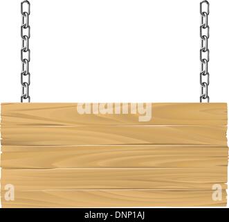 Illustrazione di un vecchio cartello in legno sospeso su catene Illustrazione Vettoriale