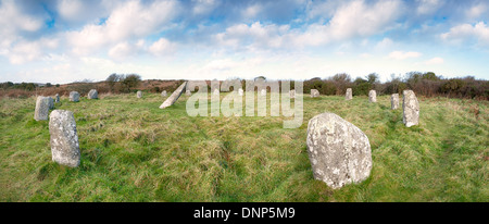 Il Boscawen-Un un cerchio di pietra dall'età del bronzo vicino a St Buryan in Cornovaglia Foto Stock