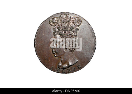 Il rame penny token emesso da Sir Philip Gibbs piantagione (proprietario), Barbados, West Indies Foto Stock