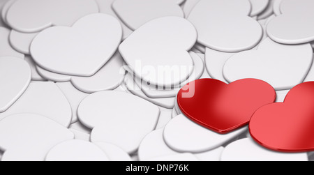 Amore sfondo, dating concetto concettuale e di opere d'arte astratte design con due cuori rossi in forma medio Foto Stock
