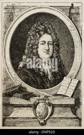 Gottfried Wilhelm Leibniz (1646-1716). Il tedesco matematico e filosofo. Incisione. Foto Stock