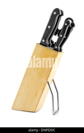 Blocco coltelli, isolato su sfondo bianco Foto Stock