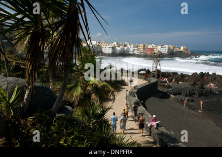 Playa del Jardin, Puerto de la Cruz, Nord Tenerife, Spagna Foto Stock