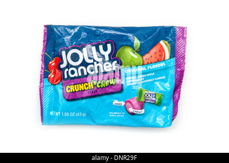 Pacchetto di Jolly Rancher dolci o caramelle isolato su un bianco di sfondo per studio. Foto Stock