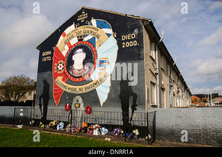 Murale a Belfast per commemorare la UFF comandante militare di Stevie 'Top Gun' McKeag che fu ucciso nel 2000 durante un feudo lealisti Foto Stock