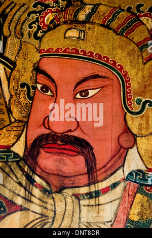 Immagine di Guan Yu su una porta del tempio in Bangok Foto Stock