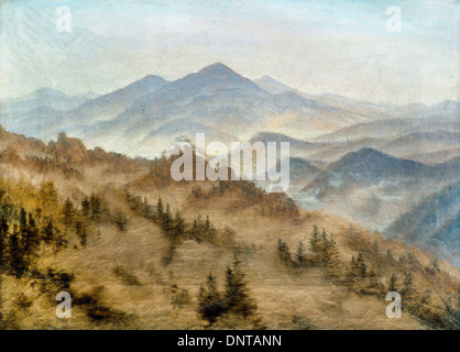 Caspar David Friedrich, il paesaggio con la Rosenberg in Boemia Montagne 1835 olio su tela. Foto Stock
