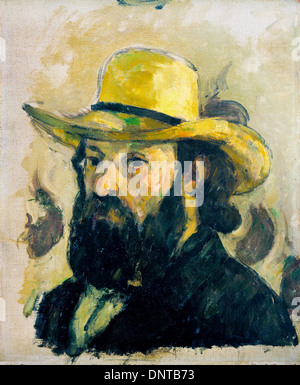 Paul Cezanne, autoritratto in un cappello di paglia 1875-1876 Olio su tela. Museo di Arte Moderna di New York City, Stati Uniti d'America. Foto Stock