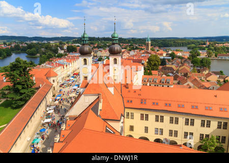 Telc, vista sulla città vecchia (un sito patrimonio mondiale dell'UNESCO), Repubblica Ceca Foto Stock