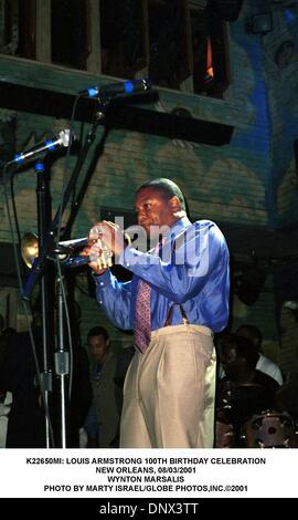Il 10 agosto 2001 - K22650MI: LOUIS ARMSTRONG 100TH celebrazione di compleanno.NEW ORLEANS, 08/03/2001.Wynton Marsalis. MARTY ISRAELE/ 2001(Credit Immagine: © Globo foto/ZUMAPRESS.com) Foto Stock