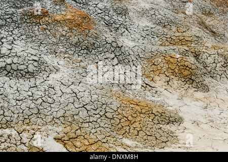 Popcorn modelli di suolo crepe su terreni fangosi, sabbiosi in badlands, , Theodore Roosevelt NP (sud), il Dakota del Nord, STATI UNITI D'AMERICA Foto Stock