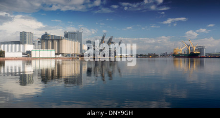 Newcastle porto sul fiume Hunter carbone macchine di carico e per la nave riflessa nell'acqua Newcastle NSW Nuovo Galles del Sud Australia Foto Stock