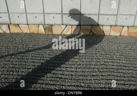 Jan 23, 2006; Delray Beach, FL, Stati Uniti d'America; Palm Beach County Parks & Recreation Department per applicazioni paesaggistiche JEFF LEWIS rastrelli con cautela le rocce nel grande giardino giapponese di fronte al Museo Morikami il 23 gennaio, 2006. Con attenzione perché i giardini giapponesi sono molto rigidamente progettato, ogni roccia e boulder avente uno specifico e significativo luogo nel giardino. Afferma Lewis il disegno complessivo di t Foto Stock