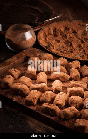 Tartufi di cioccolato in polvere di cacao Foto Stock