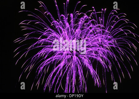 Pochi fuochi d'artificio di blasti sul cielo nero Foto Stock