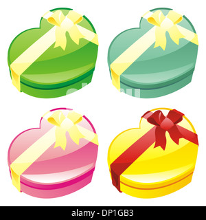 Illustrazione vettoriale di confezioni regalo in forma di cuore Foto Stock
