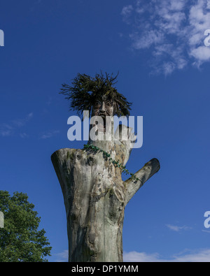 Figura di legno, Mazurski Eden o Masurian Garden of Eden, ricostruzione della cultura galindia, Gmina Ruciane-Nida Foto Stock