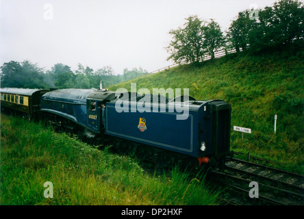 La British Rail motore a vapore di spingere carrelli in campagna Foto Stock