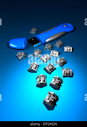 Nanomacchine e unità USB, artwork Foto Stock