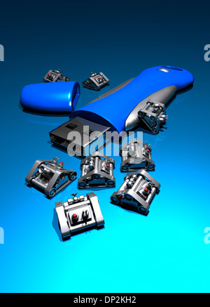 Nanomacchine e unità USB, artwork Foto Stock