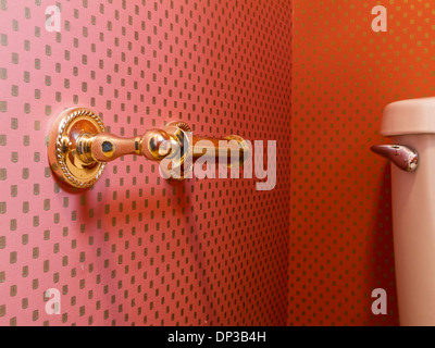 Carta igienica rotolo nella parete tappezzato di bagno di colore arancione (serie 10 di 11) Foto Stock