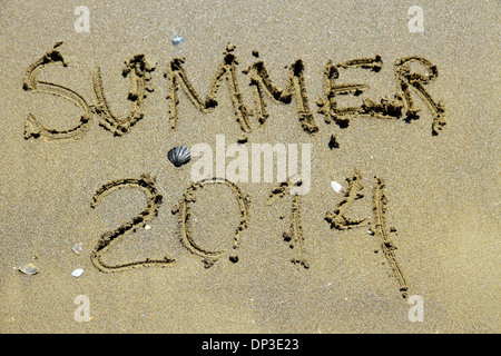 Iscrizione estate 2014 sulla sabbia di mare spiaggia, vista dall'alto Foto Stock