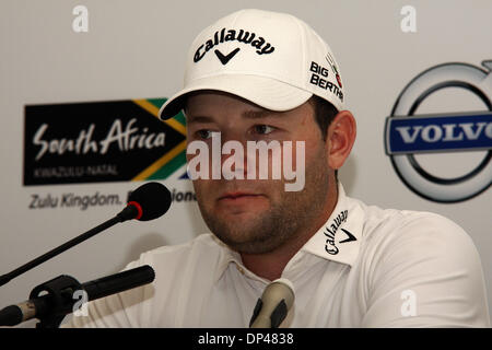 Durban, Sud Africa . 07Th gen, 2014. South African golfista Branden Grazia parla nel corso di una conferenza stampa nella corsa fino al Volvo Golf Champions caso impostato su tee off il 9 gennaio e termina il 12 gennaio. La grazia è un ex vincitore dell'evento. Credito: Giordano Stolley/Alamy Live News Foto Stock