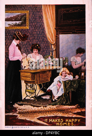 Le donne e la macchina da cucire, domestici macchina da cucire, Vintage scheda commerciale, circa 1890 Foto Stock