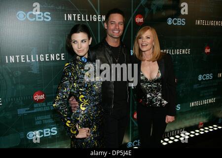 Las Vegas, NV, Stati Uniti d'America. Il 7 gennaio, 2014. Meghan Ory, Josh Holloway, Marg Helgenberger presso gli arrivi di intelligence Premiere Party, TAO Nightclub al Venetian Resort Hotel and Casino Las Vegas NV Gennaio 7, 2014. Credito: James Atoa/Everett raccolta/Alamy Live News Foto Stock