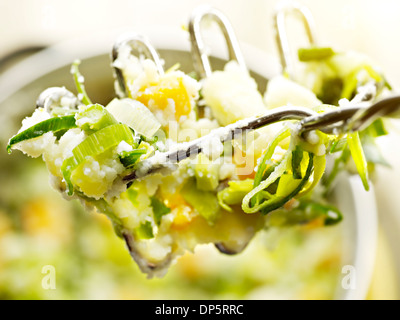 La preparazione di un olandese stufato con purè di patate e porri in una pentola di grandi dimensioni Foto Stock